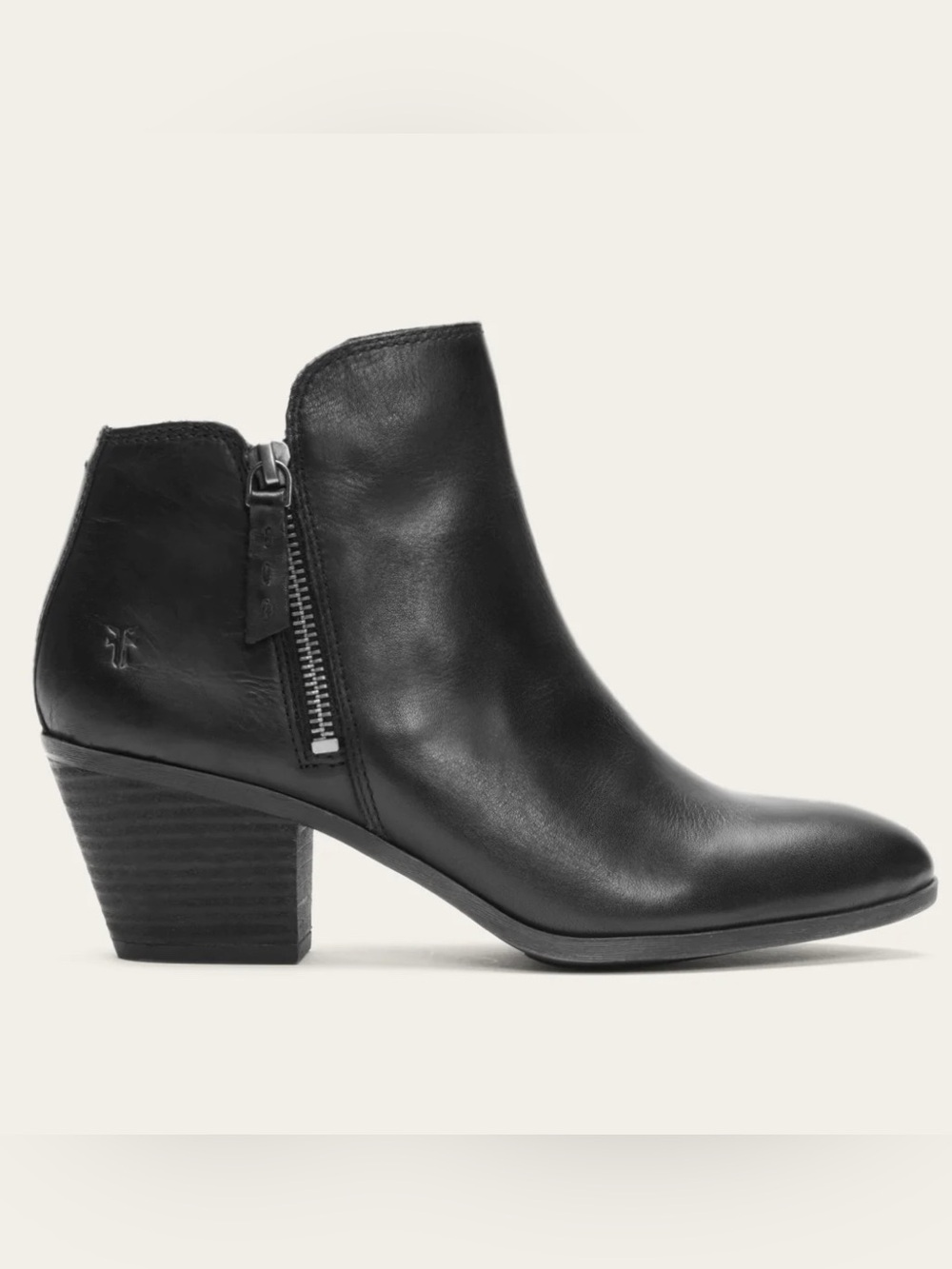 Frye Judith Black Leather Dual Zipper Ankle Booties Boots